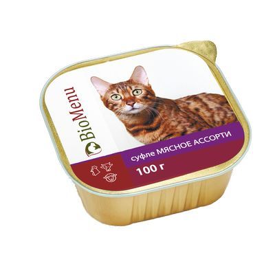 БиоМеню суфле для кошек мясное ассорти 100 г
