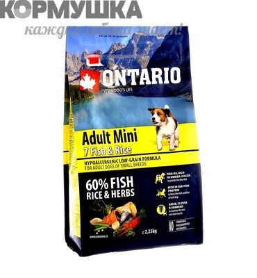 Ontario Для собак малых пород с 7 видами рыбы и рисом 2,25 кг