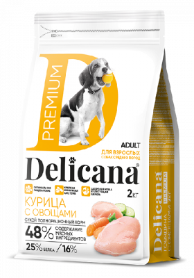 Delicana Курица с овощами для средних пород 2 кг