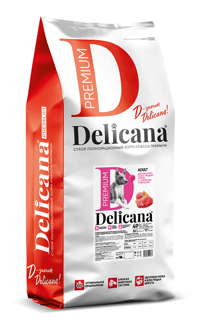 Delicana Говядина с овощами для средних пород 18 кг