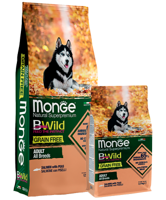 Monge Dog GRAIN FREE беззерновой из лосося и гороха для взрослых собак всех пород 12 кг