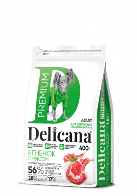 Delicana Ягненок с рисом для мелких пород 400 г Delicana Ягненок с рисом для мелких пород 400 г