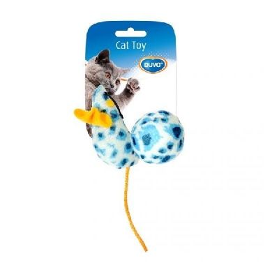DUVO+ Игрушка для кошек с кошачьей мятой "Мышка и мячик", бело-голубая, 10х4х4см (Бельгия)